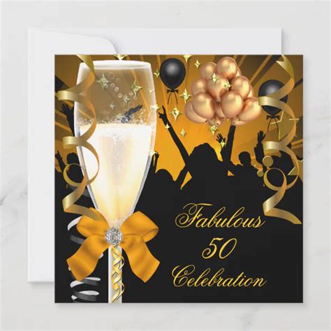 50 And Fabulous Gold Black Birthday Champagne Invitation Zazzle