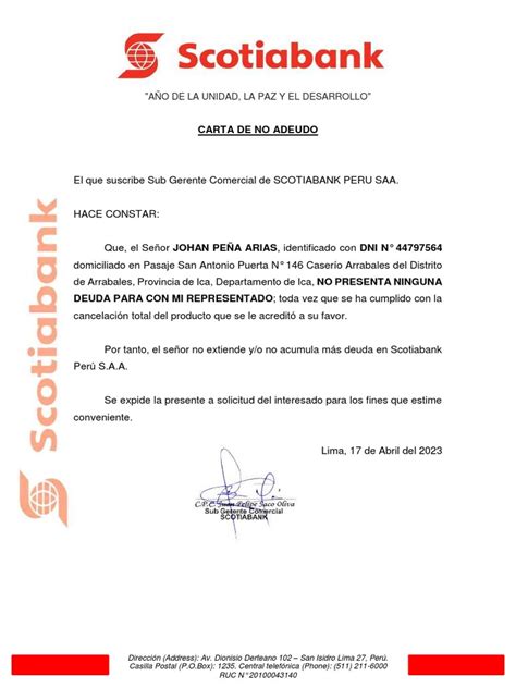 Carta De No Adeudo Scotianbank Pdf Pdf
