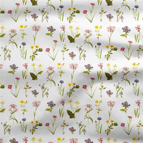 Wildflower Fabric By The Yard Digital Print Botanical Rainbow Etsy