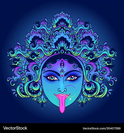 Portrait Indian Hindi Goddess Kali Female Blue Vector Image