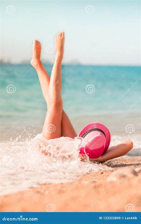 Back View of a Young Beautiful Girl Lying on the Beach Stock Photo - Image of relaxation, summer ...