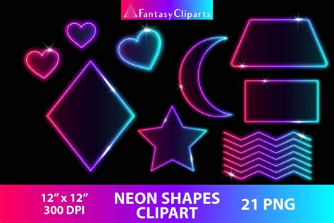 Neon Geometric Shapes Clipart PNG Glowing Neon Frames Clip Art Pastel Rainbow Ombre Heart Glow ...