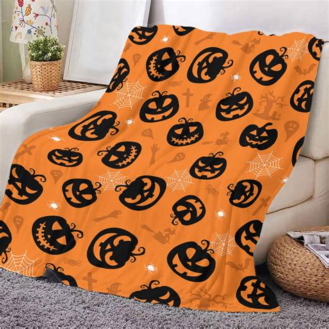 JeashCHAT Halloween Blanket Pumpkins Print Soft Flannel Throw Blanket