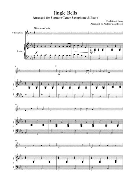 Jingle Bells Arranged For Soprano Saxophone And Piano Arr Andrew