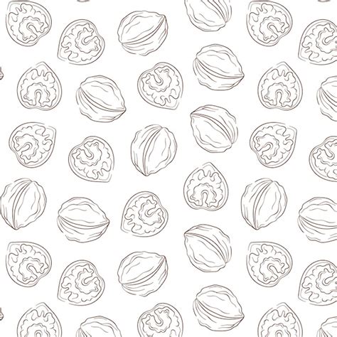 Premium Vector Walnut Line Art Style Seamless Pattern Hand Drawn Nuts