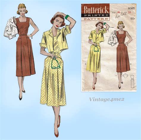 Butterick 6085 1950s Uncut Sun Dress And Topper Size 36 B Vintage Sewin Vintage4me2