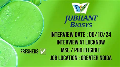 Jubilant Biosys At Greater Noida Hiring Freshers For Different Roles