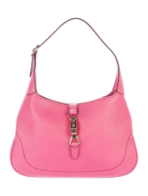 Pink Pebbled Leather Gucci Jackie O Bag With Gold Tone Hardware Single Flat Shoulder Strap With