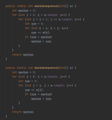 Solved For each algorithm (maxSubsequence1, maxSubsequence2, | Chegg.com