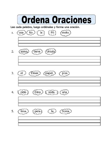 Ficha De Ordenar Oraciones Para Primero De Primaria Pdf