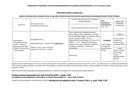 Og Oszenie O Przetargu Ustnym Nieograniczonym Na Sprzeda Nieruchomo Ci