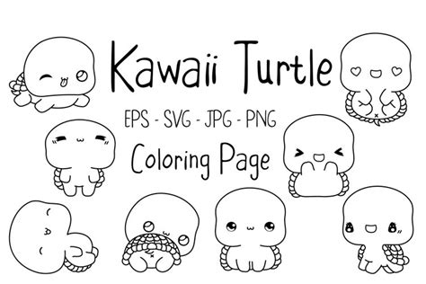 Kawaii Turtle Set Coloring Page