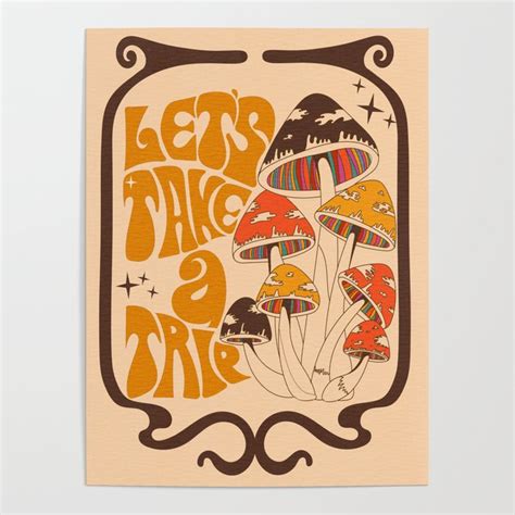 Buy 70s Mushroom Take A Trip Hippie Boho Poster By Vhmoonart Worldwide Shipping Available At