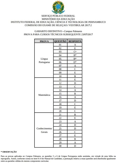 Ensino Profissionalizante Ifpe Vestibular Gabaritos