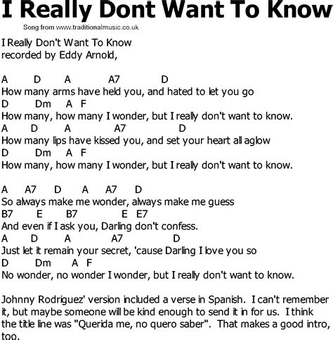 Old Country Song Lyrics With Chords I Really Dont Want To Know