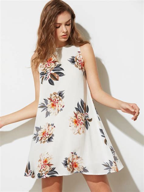 Flower Print Buttoned Keyhole Back Flowy Dress Shein Sheinside