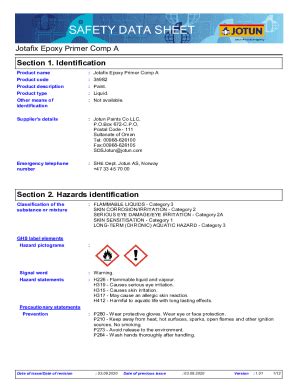 Fillable Online Jotafix Epoxy Primer Comp A Safety Data Sheet Fax