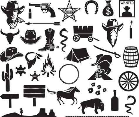 Cowboy And Western Attributes Black Objects Vector Image