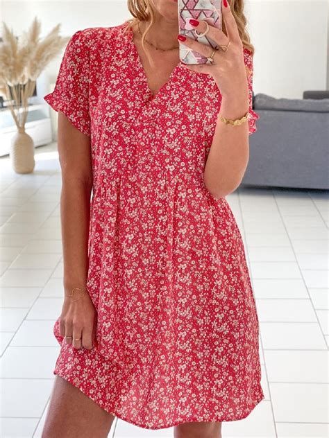 Casual Floral V Neck Long Sleeve Dress Noracora