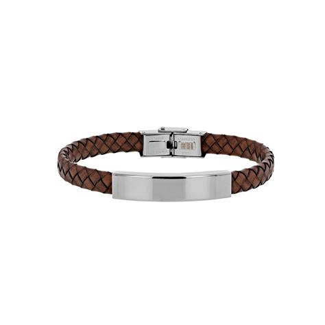 Bracelet Gourmette Homme Cuir Tress Et Acier Gravure Offerte