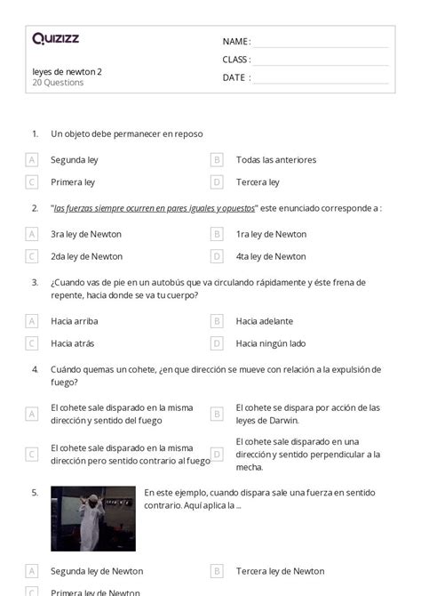 Tercera Ley De Newton Hojas De Trabajo Para Grado En Quizizz