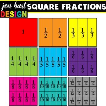 Fractions Clipart {Squares} by Jen Hart Design | TpT - Teachers Key