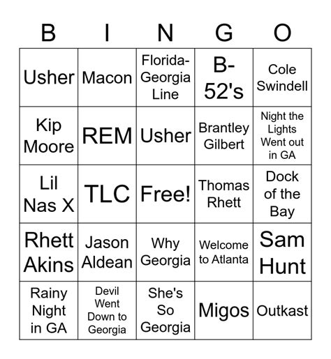 Georgia Music Bingo Card