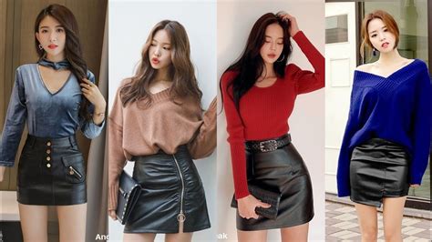 Korean Leather Skirt Outfit Ideas Korean Fashion Leather Mini