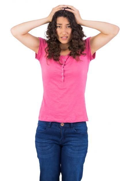 Premium Photo Anxious Attractive Brunette Posing