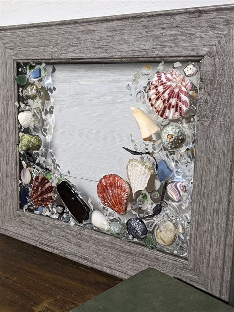 Unique Seashell Sea Glass Epoxy Resin Picture Frame Beach Art Etsy