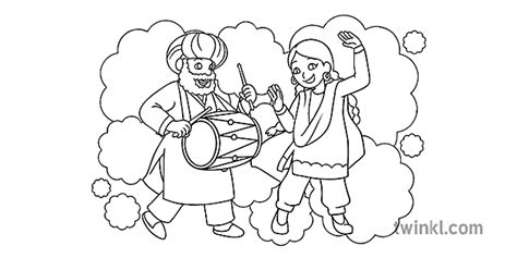 Penari Menari Tarian Holi Festival Mewarnai Helaian Ks1 Illustration Twinkl