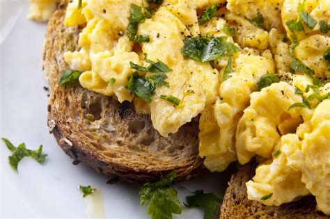 Scrambled Eggs On English Muffin Stock Photo Image Of Horizontal