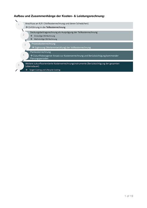 Zusammenfassung Kosten Und Leistungsrechnung II Aufbau Und