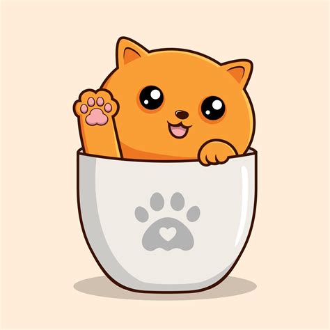 Orange Cat In Cup Waving Paws Cartoon Orange Pussy Cat Vector 19526413 Vector Art At Vecteezy