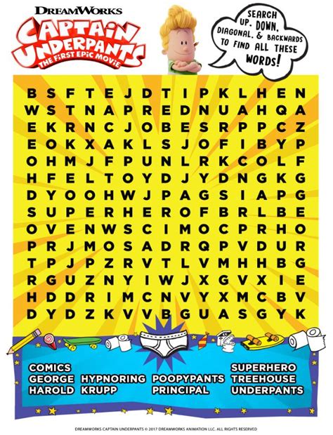 Word Search Printable Captain Underpants Free Printable Templates