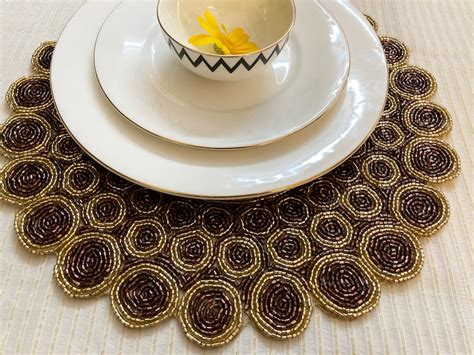 Handmade Beaded Placemat Beaded Tablemat 14 Inch Bead Etsy