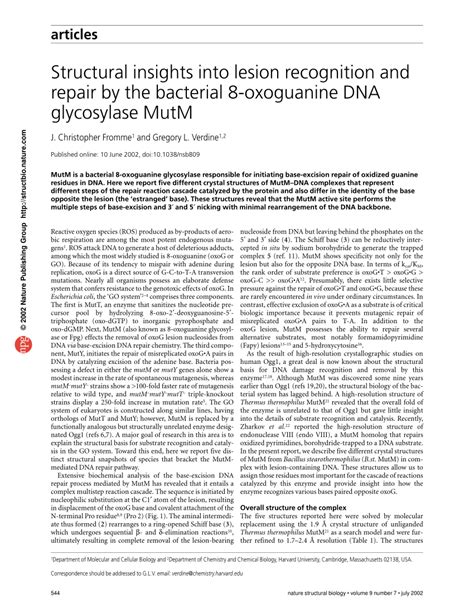 PDF Structural Insights Into Lesion Recognition And Repair By The