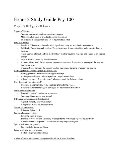 PSY 100 Exam 2 Study Guide Exam 2 Study Guide Psy 100 Chapter 3