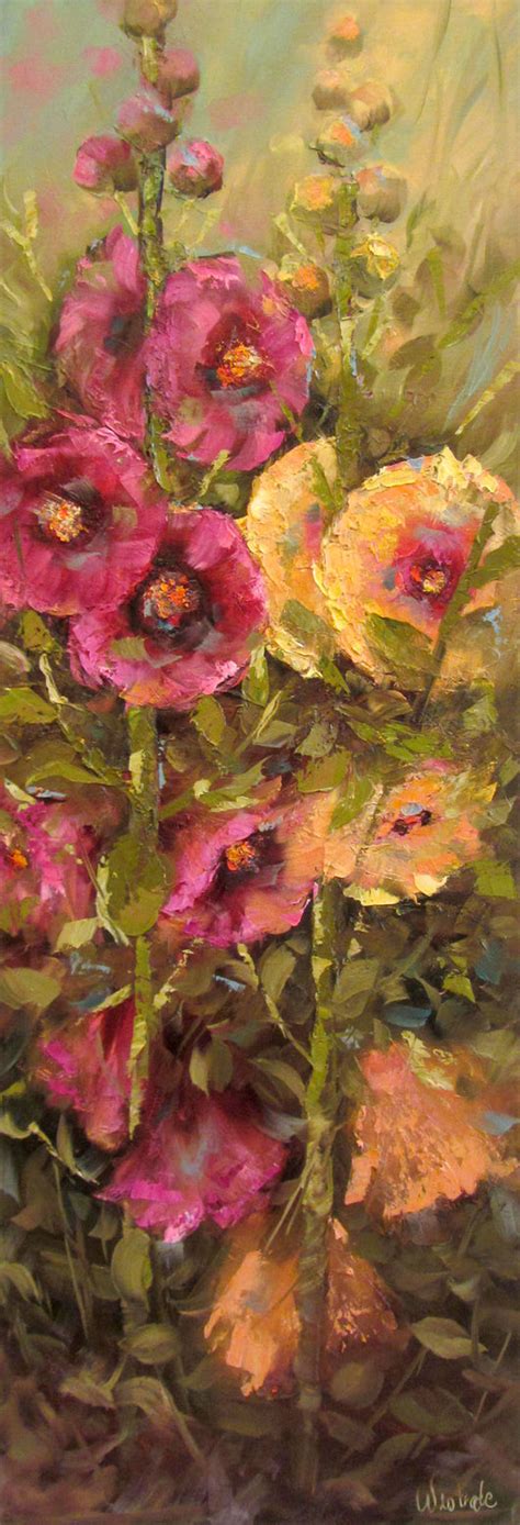 Hollyhocks yellow and pink Oil Painting on canvas – Lake Effect Gallery