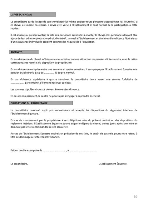 Convention De Prise En Pension Dun Cheval DOC PDF Page 3 Sur 3