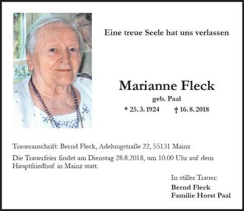 Traueranzeigen Von Marianne Fleck Vrm Trauer De