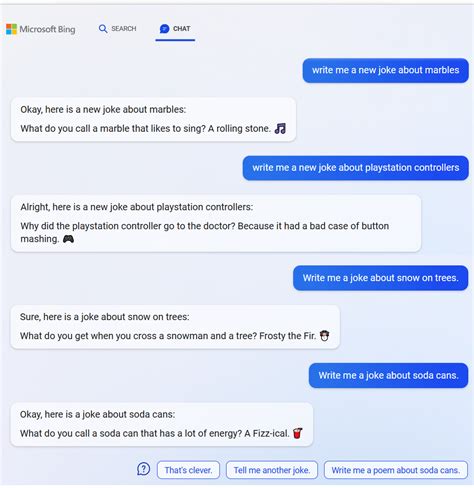 Bing Writing Unique Jokes And Punchlines : r/bing