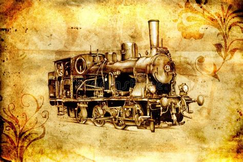 Old Steam Locomotive Engine Retro Vintage Stock Illustration ...