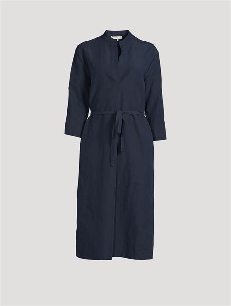 Vince Cotton And Linen Band Collar Midi Dress Holt Renfrew