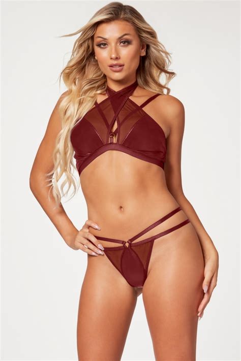 Wine Midnight Love Vegan Leather Lingerie Bra Set Spicy Lingerie