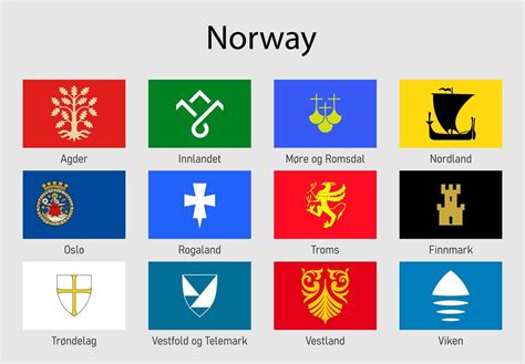 Conjunto Banderas De El Provincias De Noruega Noruego Regiones Bandera