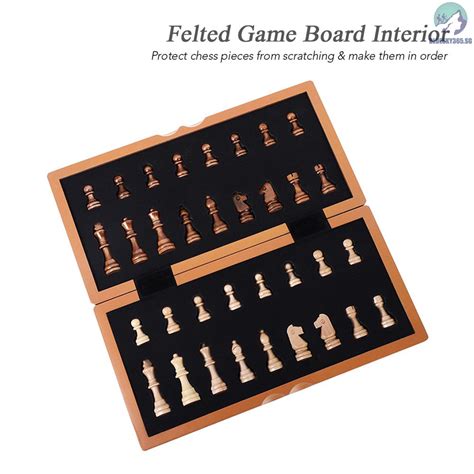 Magnetic Wooden Folding Chess Set With Felted Game Board Interior