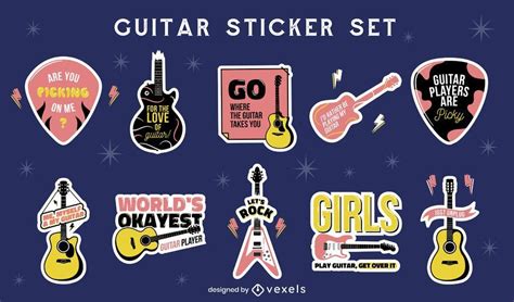 Guitar Musical Instrument Sticker Set Vector Download Sticker Set