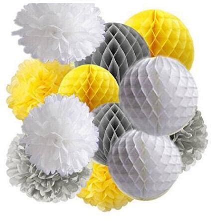 Pcs Yellow Grey White Tissue Paper Pom Pom Honeycomb Balls Baby