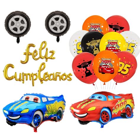 Set Globos Aluminio 12 globos Látex Feliz Cumpleaños Cars Tu Fiesta